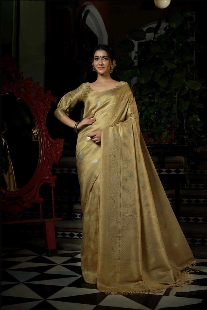 Raw-Silk Saree | Wevon Self-Designer | Traditional Wedding Party Wear | Ceremonial Elegance