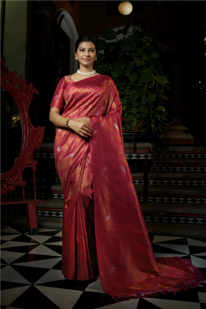 Raw-Silk Saree | Wevon Self-Designer | Traditional Wedding Party Wear | Ceremonial Elegance