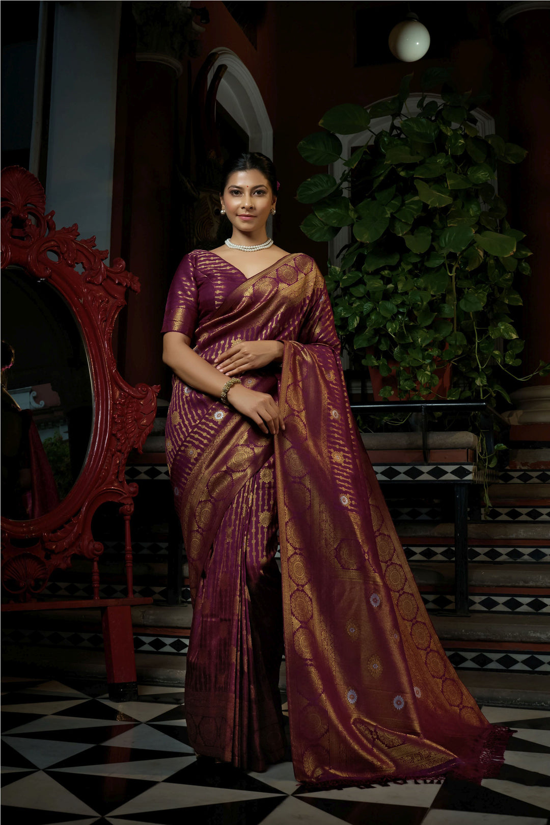 Elegant Raw-Silk Saree with Wevon Self-Designer Work | Traditional Wedding Party Ceremonial