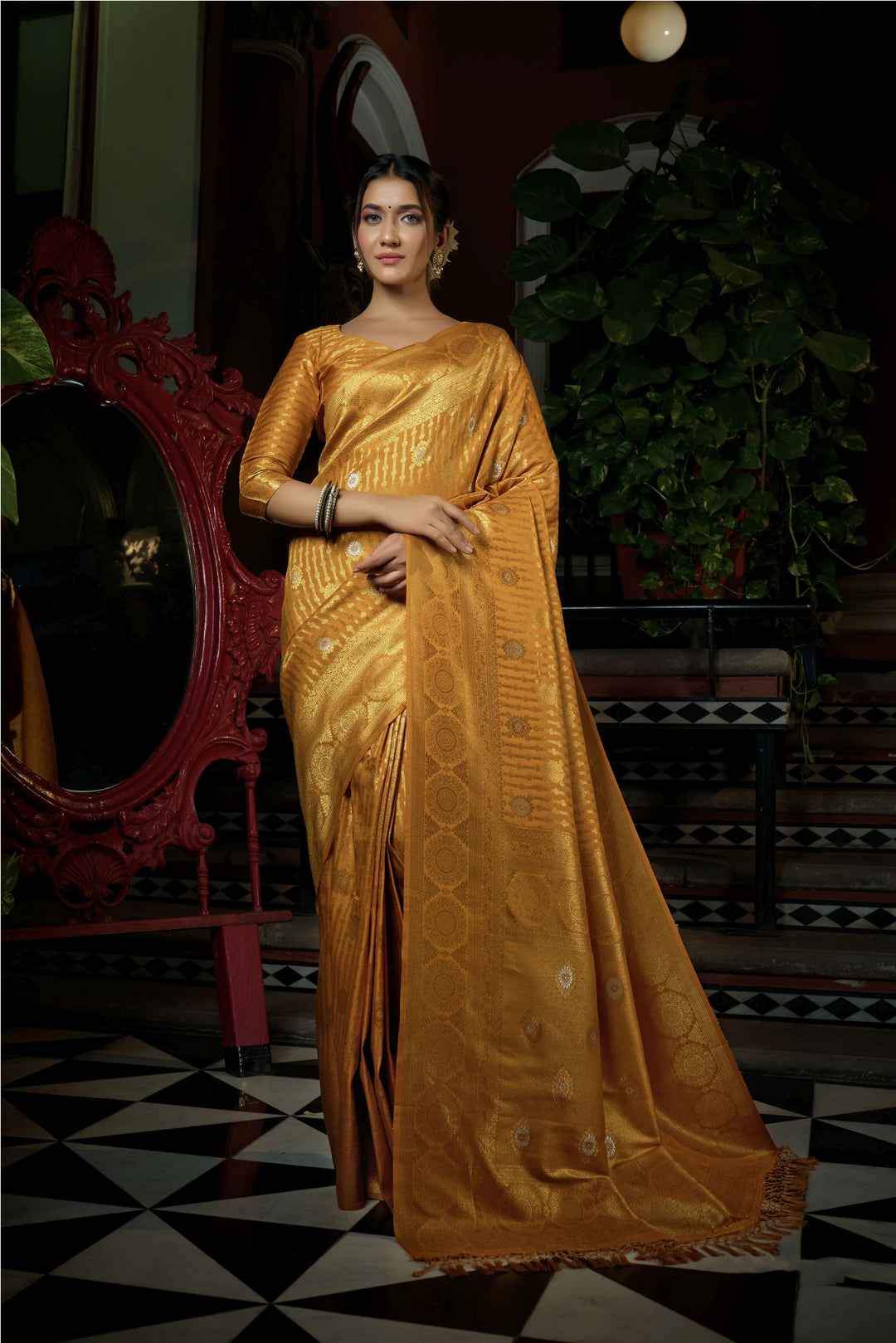 Elegant Raw-Silk Saree with Wevon Self-Designer Work | Traditional Wedding Party Ceremonial