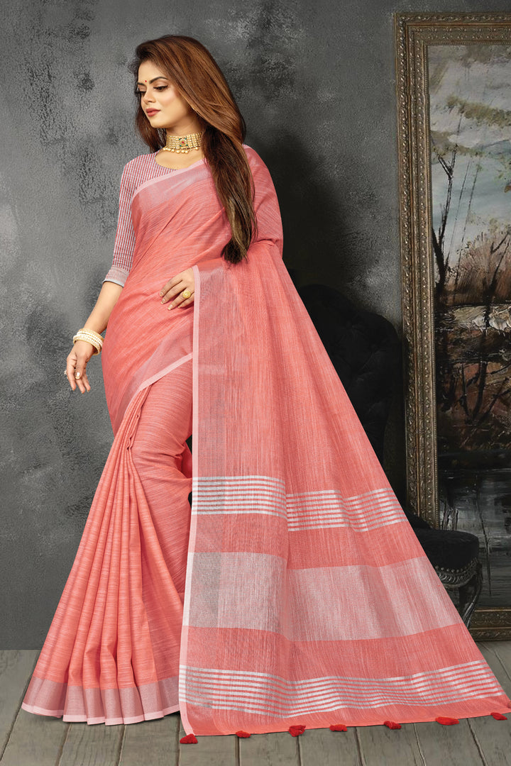 Linen Saree with Wevon-Designer Work | Traditional Wedding & Party Wear