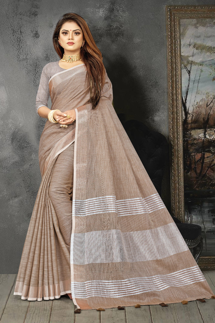 Linen Saree with Wevon-Designer Work | Traditional Wedding & Party Wear