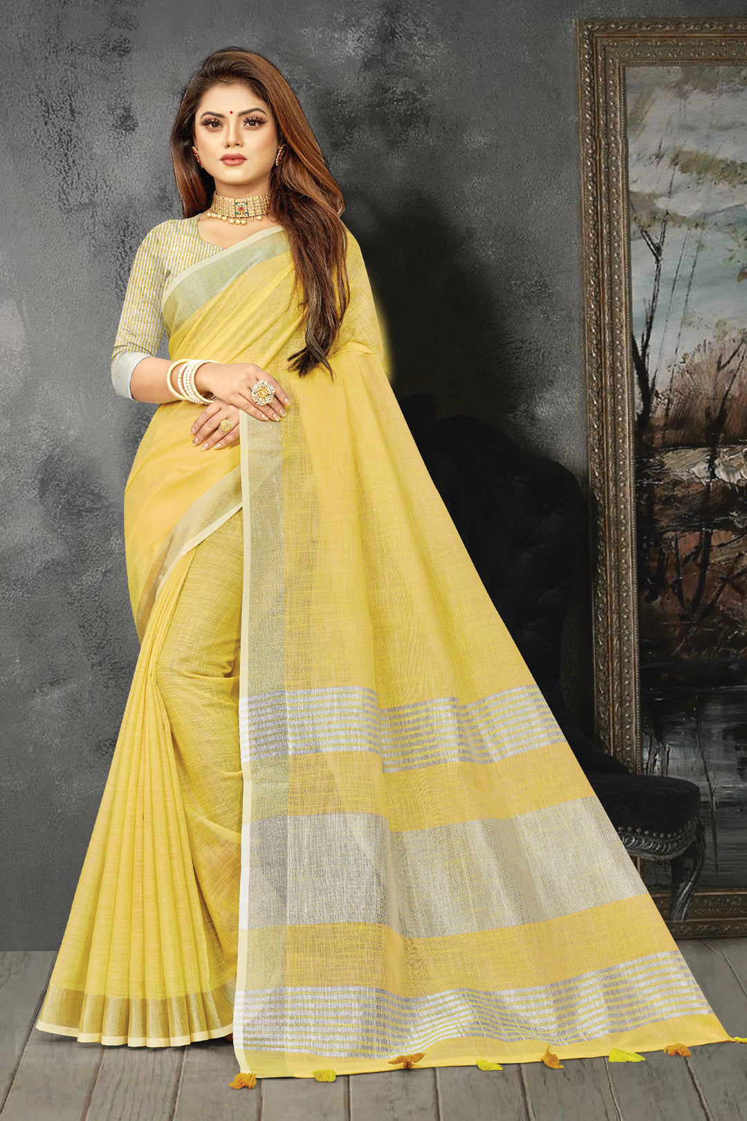 Linen Saree with Wevon-Designer Work | Traditional Wedding & Party Wear