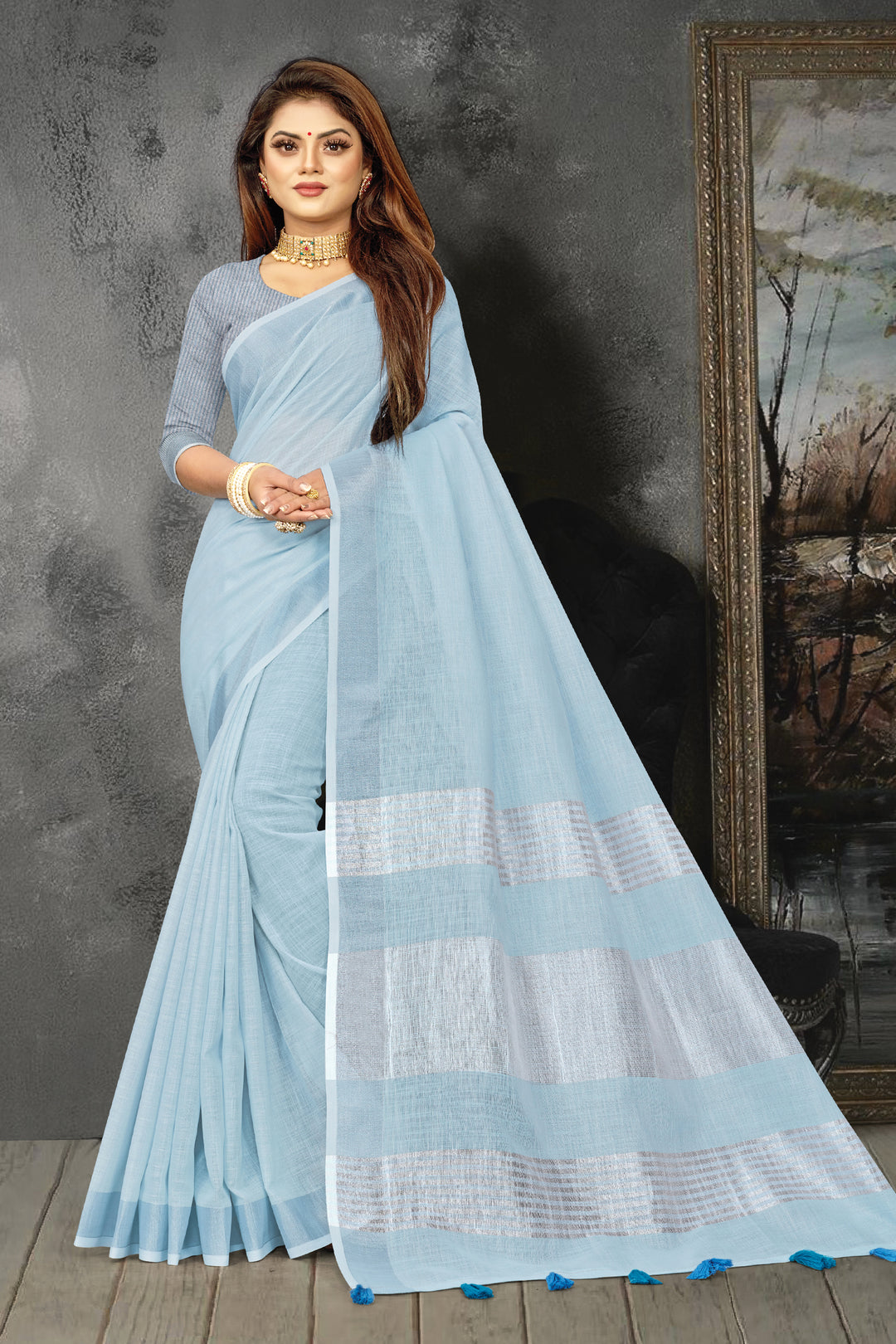 Linen Saree with Wevon-Designer Work | Traditional Wedding & Party Wear