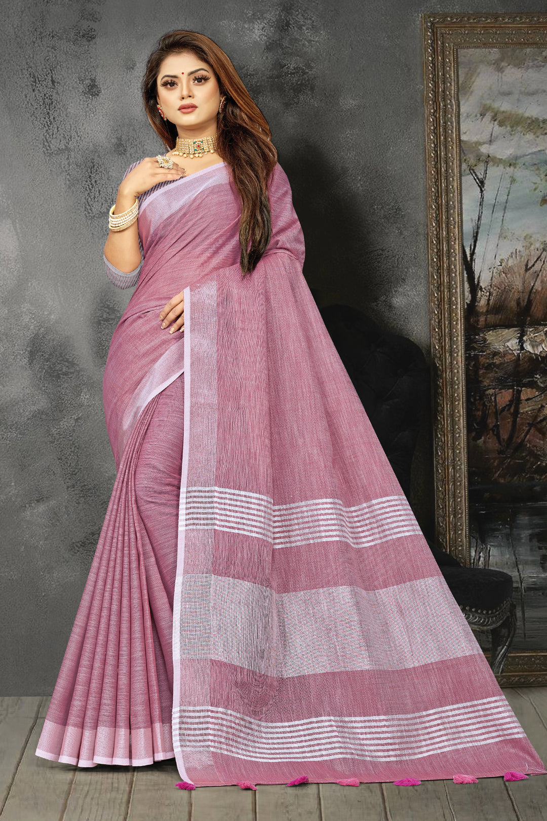 Linen Saree with Wevon-Designer Work | Traditional Wedding & Party Wear