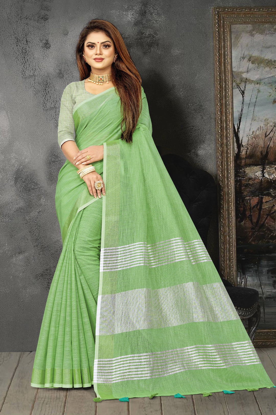 Linen Saree with Wevon-Designer Work | Traditional Wedding & Party Wear