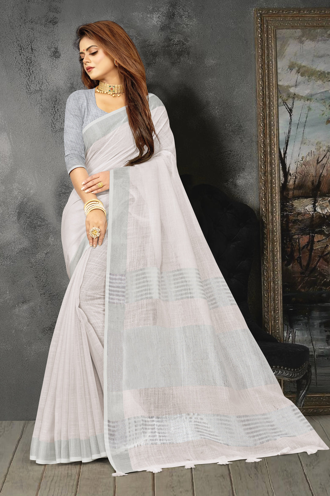 Linen Saree with Wevon-Designer Work | Traditional Wedding & Party Wear