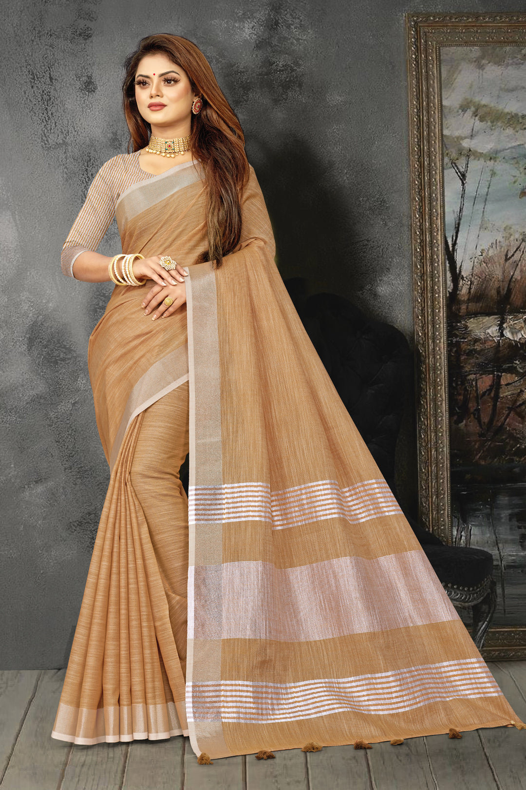 Linen Saree with Wevon-Designer Work | Traditional Wedding & Party Wear