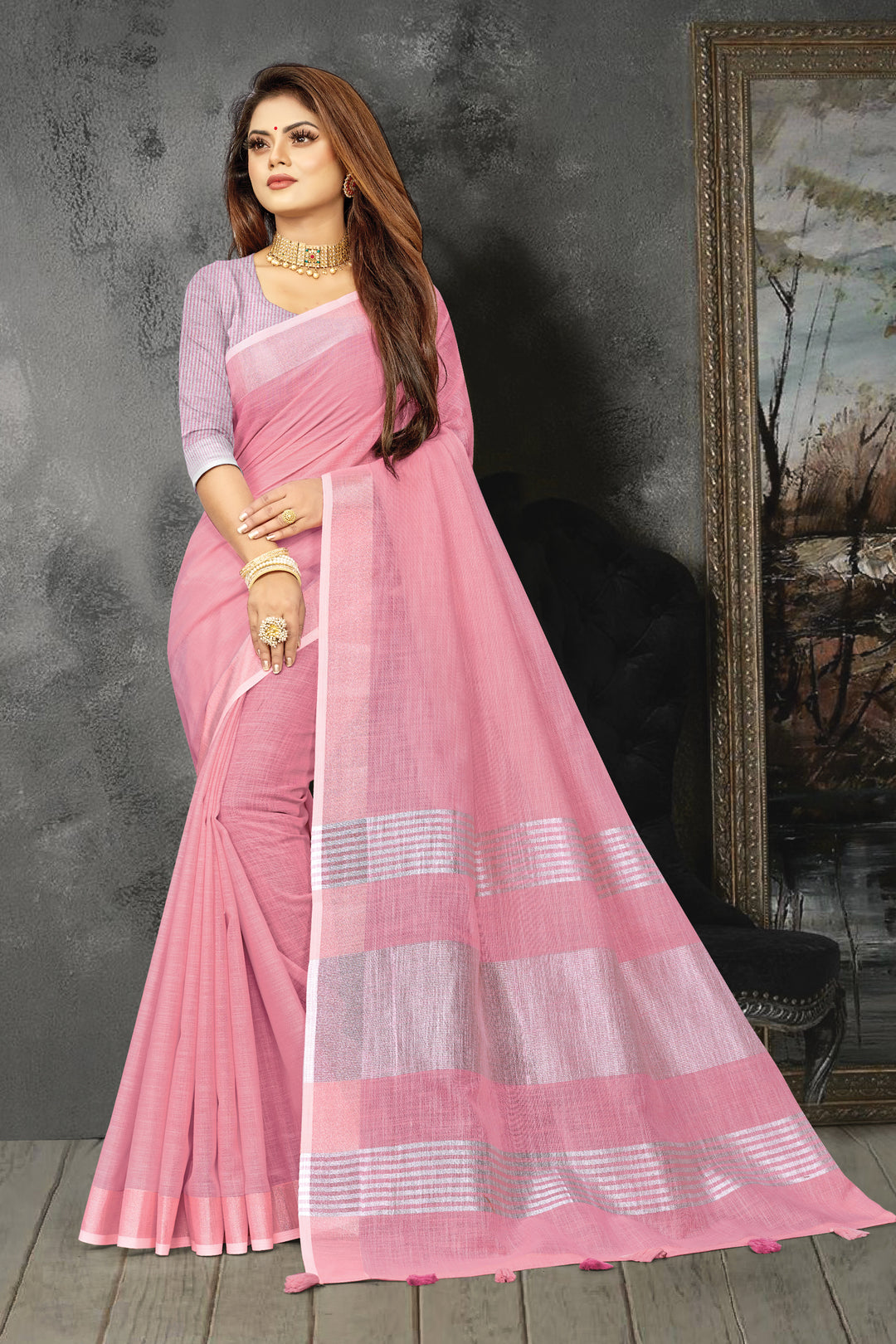 Linen Saree with Wevon-Designer Work | Traditional Wedding & Party Wear