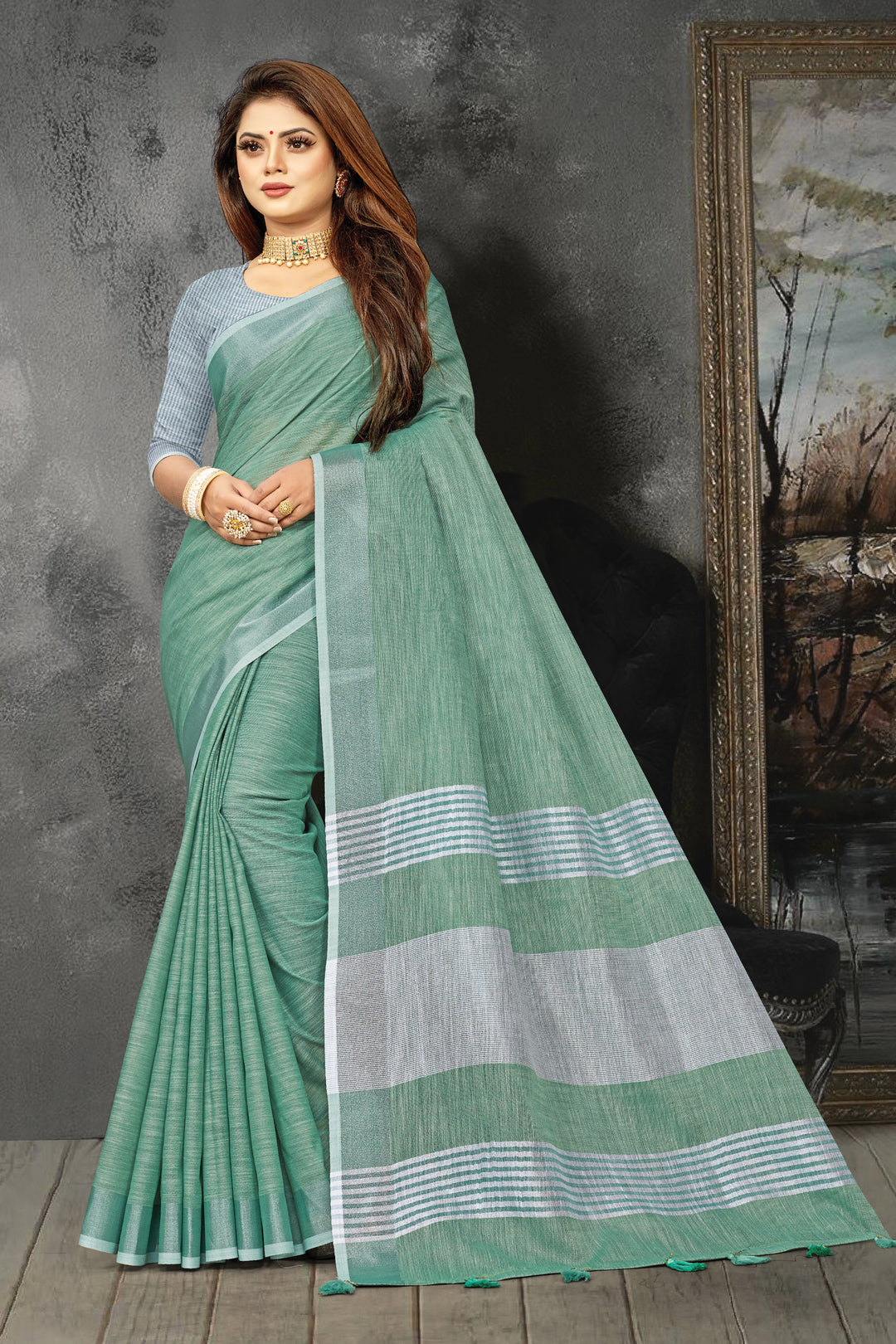 Linen Saree with Wevon-Designer Work | Traditional Wedding & Party Wear