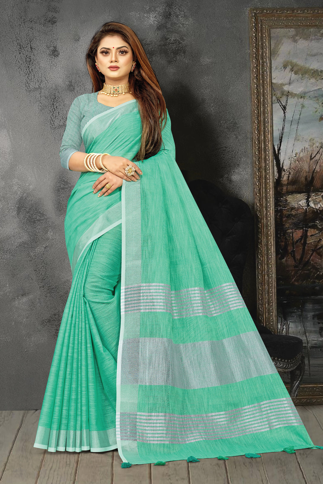 Linen Saree with Wevon-Designer Work | Traditional Wedding & Party Wear