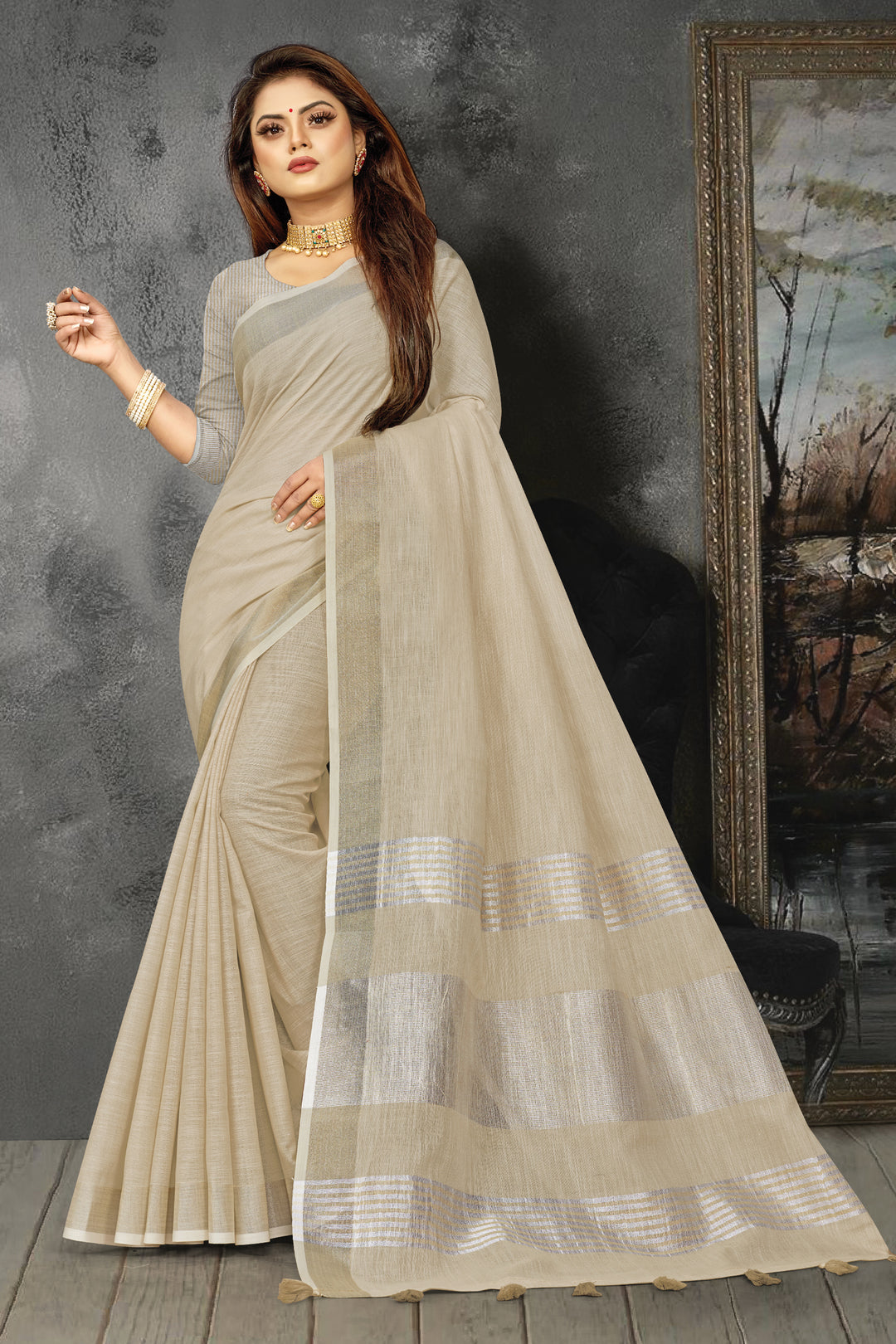 Linen Saree with Wevon-Designer Work | Traditional Wedding & Party Wear