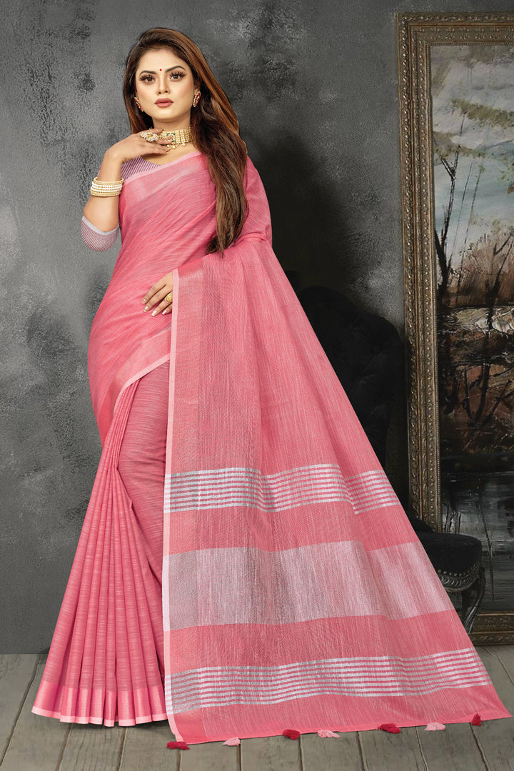 Linen Saree with Wevon-Designer Work | Traditional Wedding & Party Wear