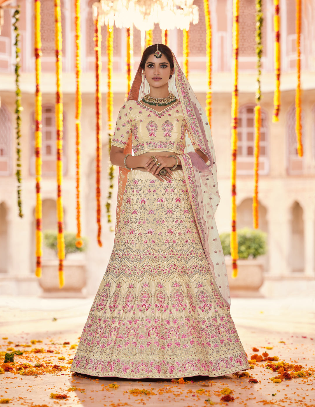 Crepe Thread-Work Lehenga | Elegant Sequins and Zarkan for Weddings