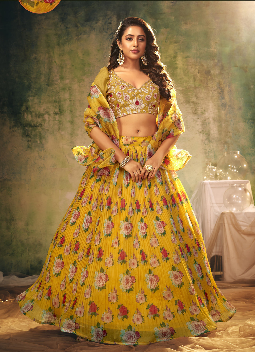 Bangalori Silk Lehenga with Sequins & Digital Print | Elegant Bridal Wear