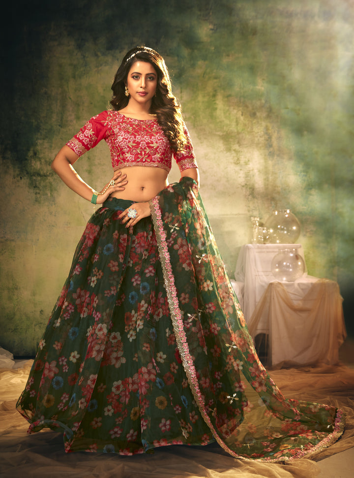 Brocade Banglori Silk Lehenga | Sequins Embroidery & Digital Print for Weddings