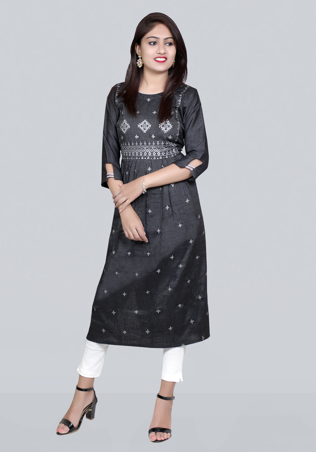 Black Satin Silk Kurti | Designer Embroidery Work for Women