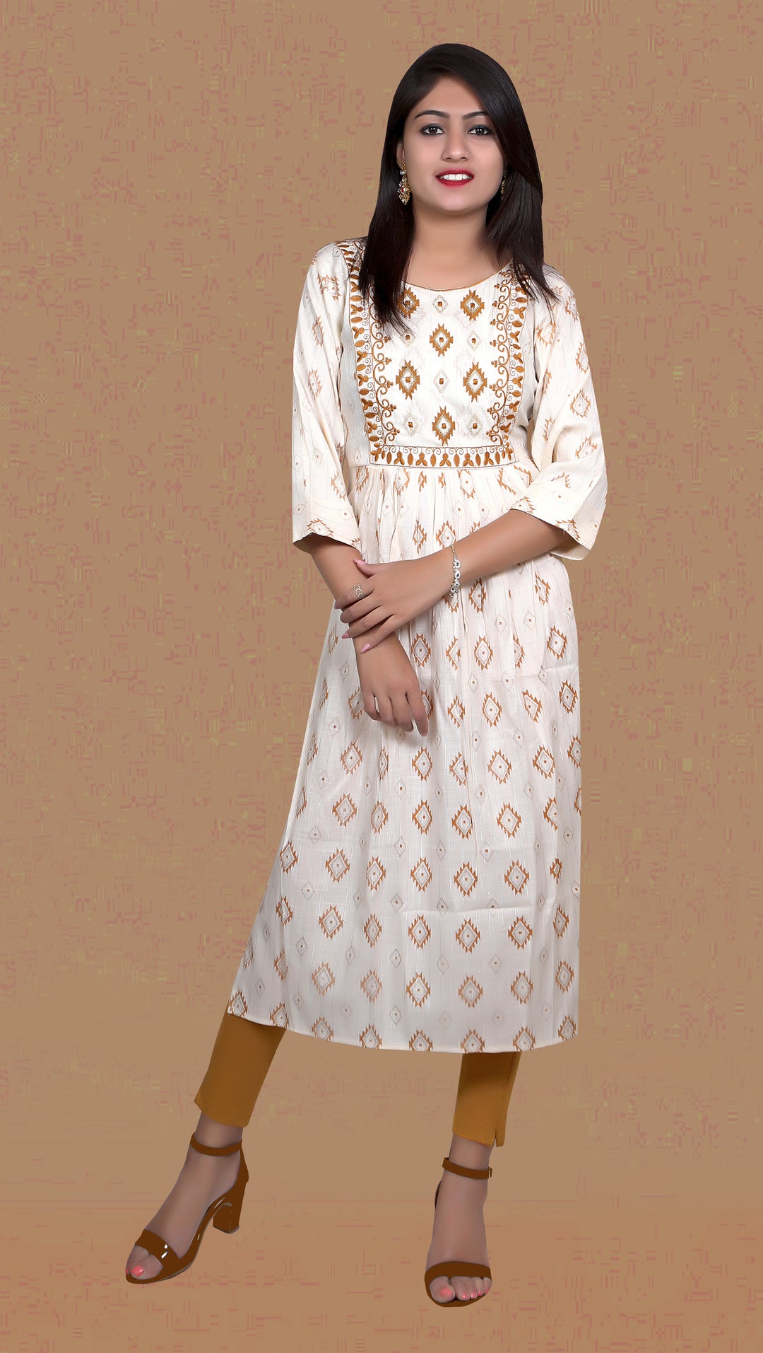 Cream Chiffon Kurti | Designer Embroidery Work for Women