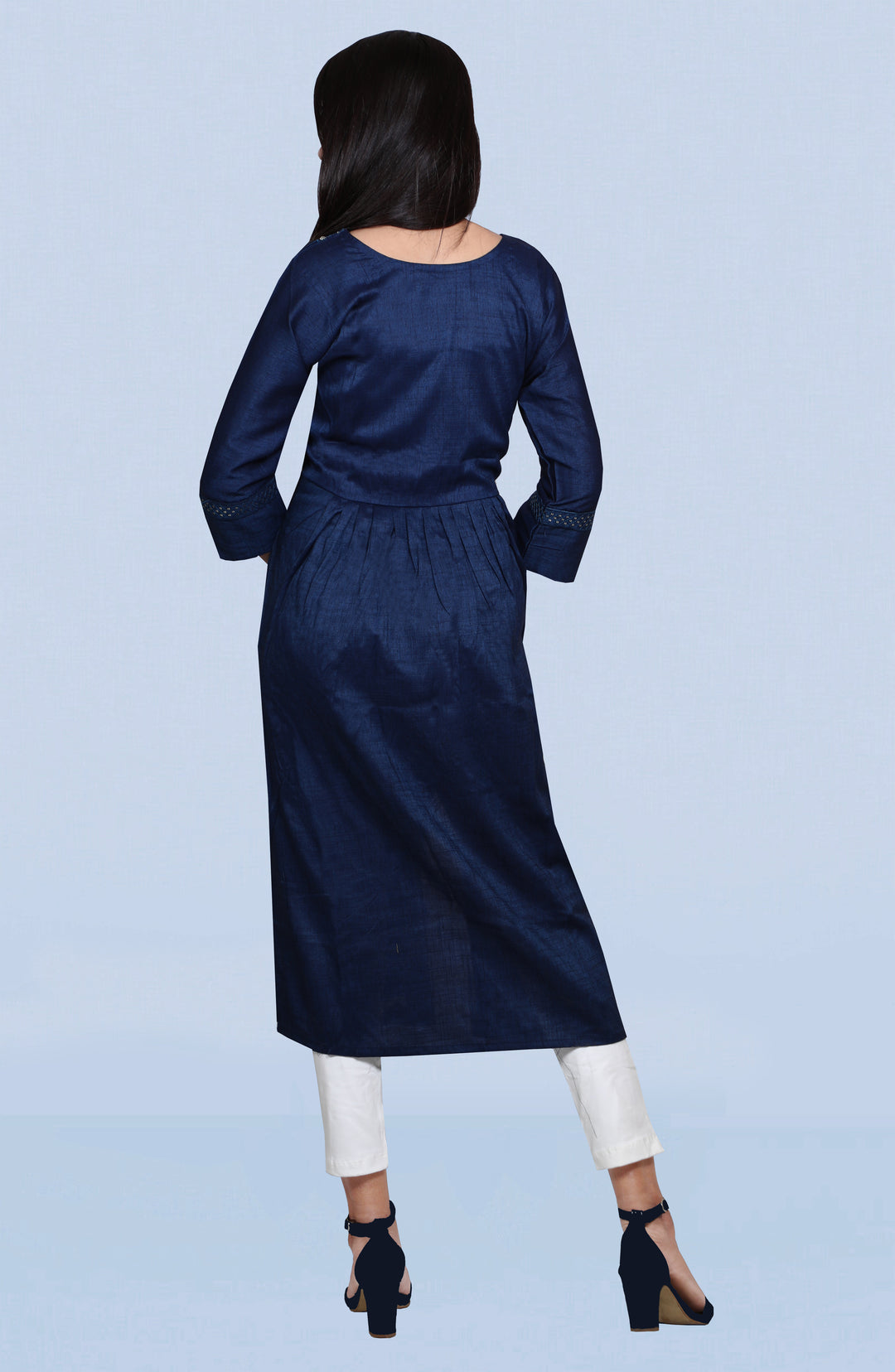 Navy Blue Satin Silk Kurti | Designer Embroidery Work for Women