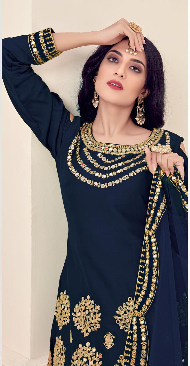 Designer Bitalian Soft Silk Patiala Suit | Net Dupatta with Real Mirror Embroidery