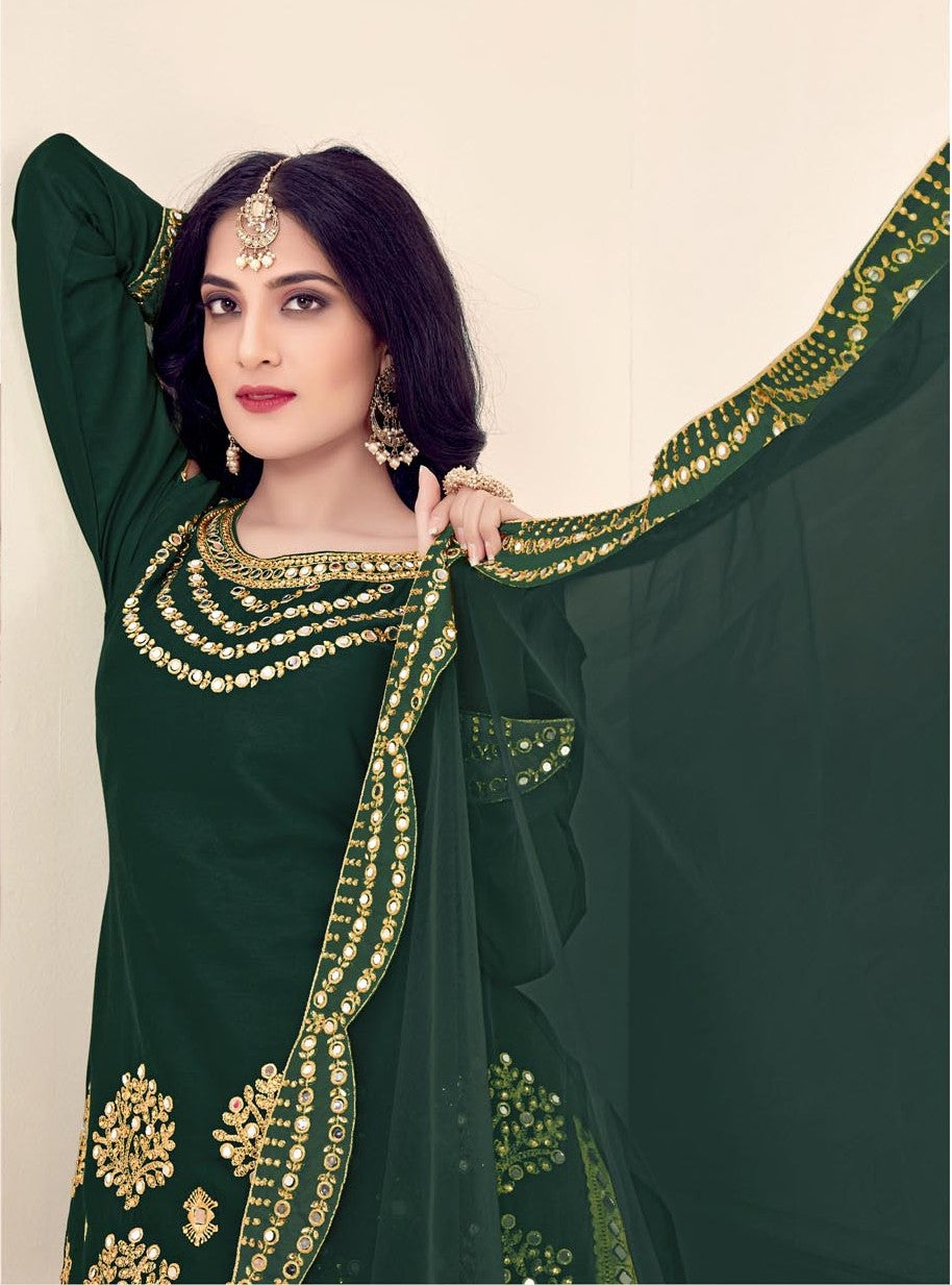 Designer Bitalian Soft Silk Patiala Suit | Net Dupatta with Real Mirror Embroidery