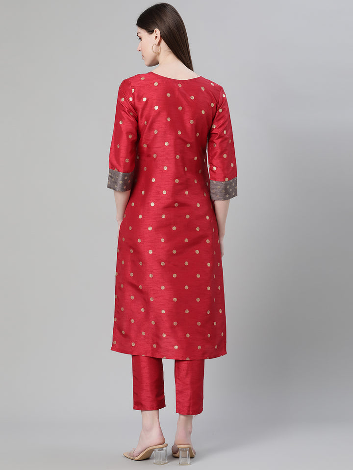 Red Poly Silk Kurti | Designer Foil Printed for Casual Wear