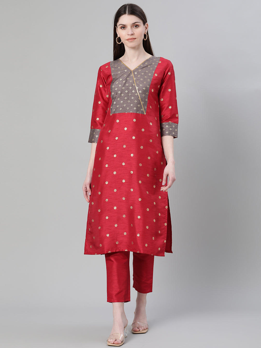 Red Poly Silk Kurti | Designer Foil Printed for Casual Wear