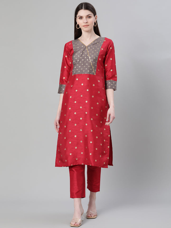 Red Poly Silk Kurti | Designer Foil Printed for Casual Wear