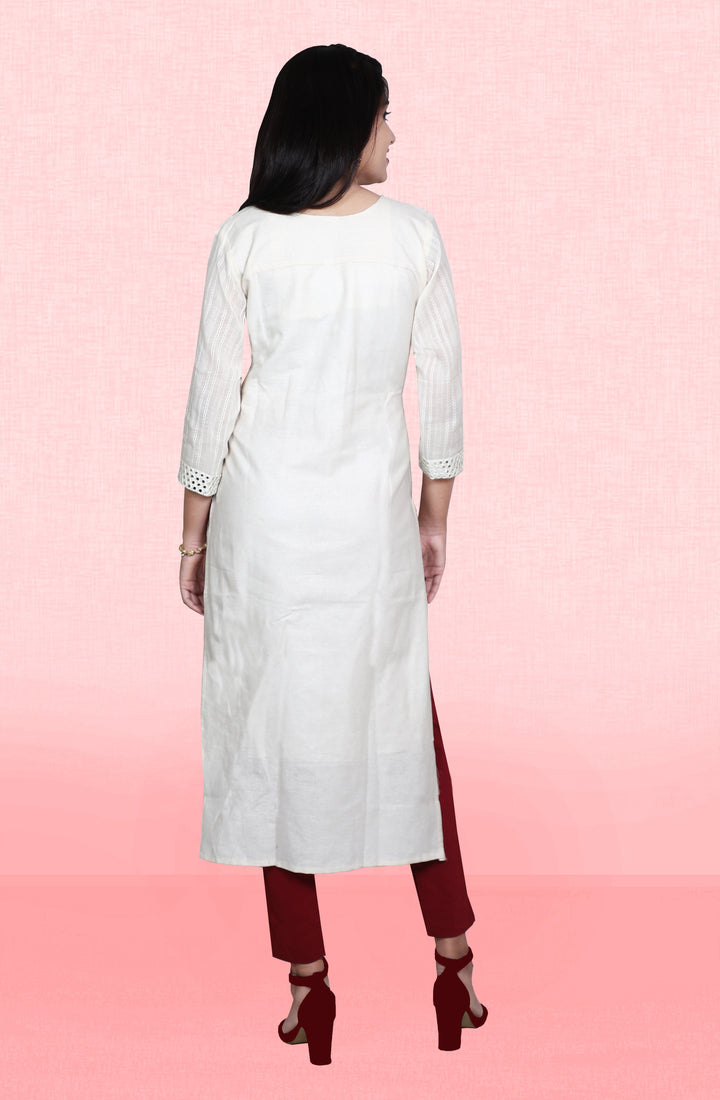 White Khadi Cotton Kurti | Designer Embroidery Work