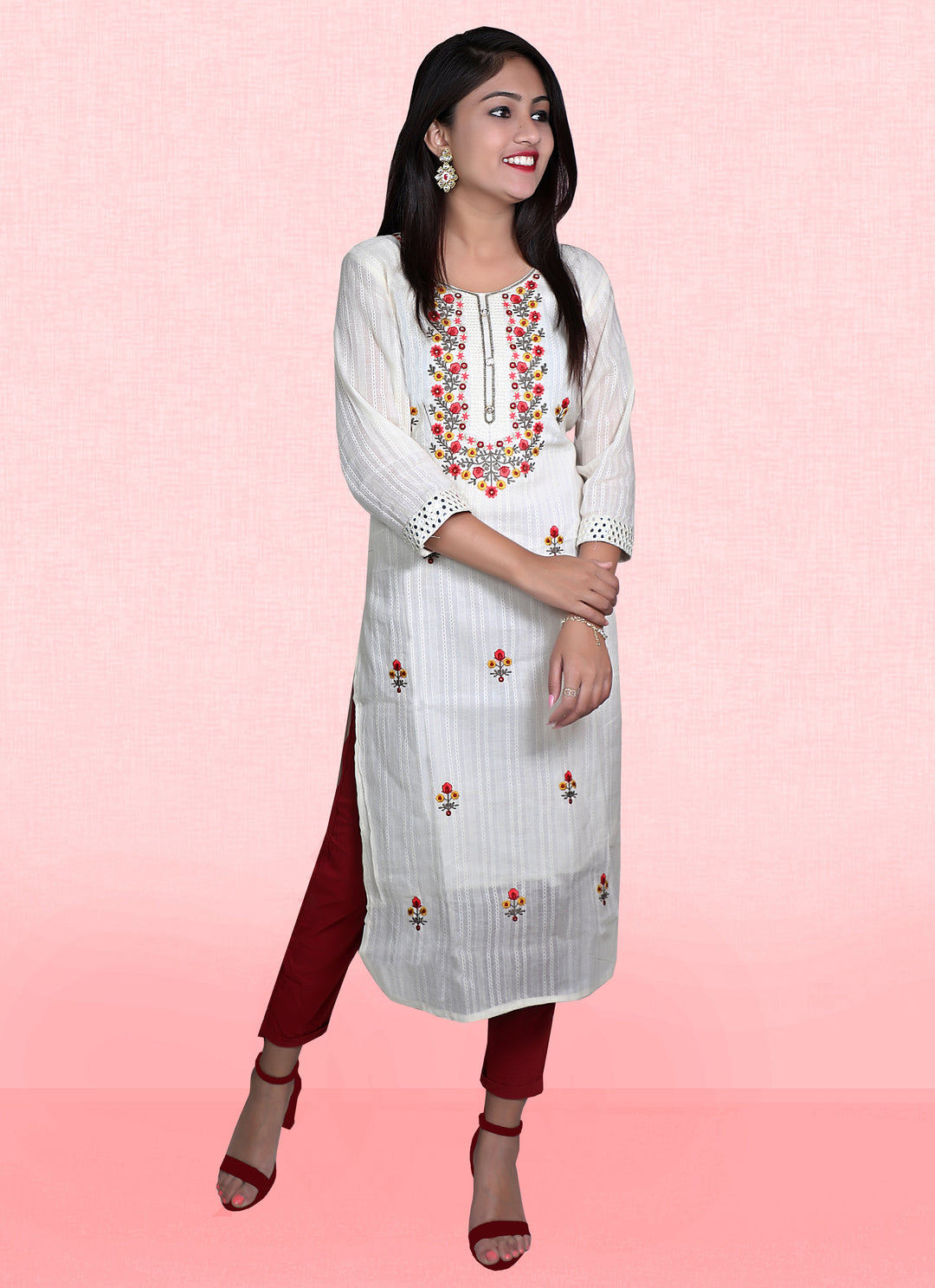 White Khadi Cotton Kurti | Designer Embroidery Work