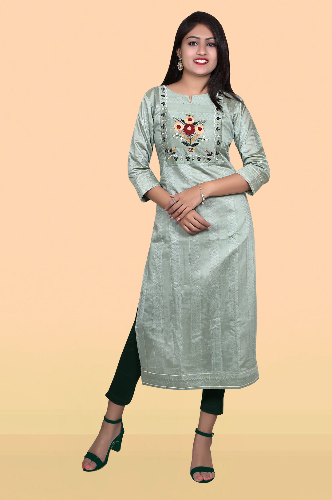 Designer Embroidery Grey Kurti | Viscose Fabric with Hand Work