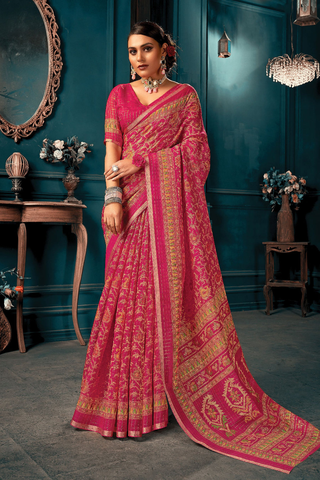 Elegant Cotton Weaving Saree | Printed Design | Perfect for Weddings & Festive Events