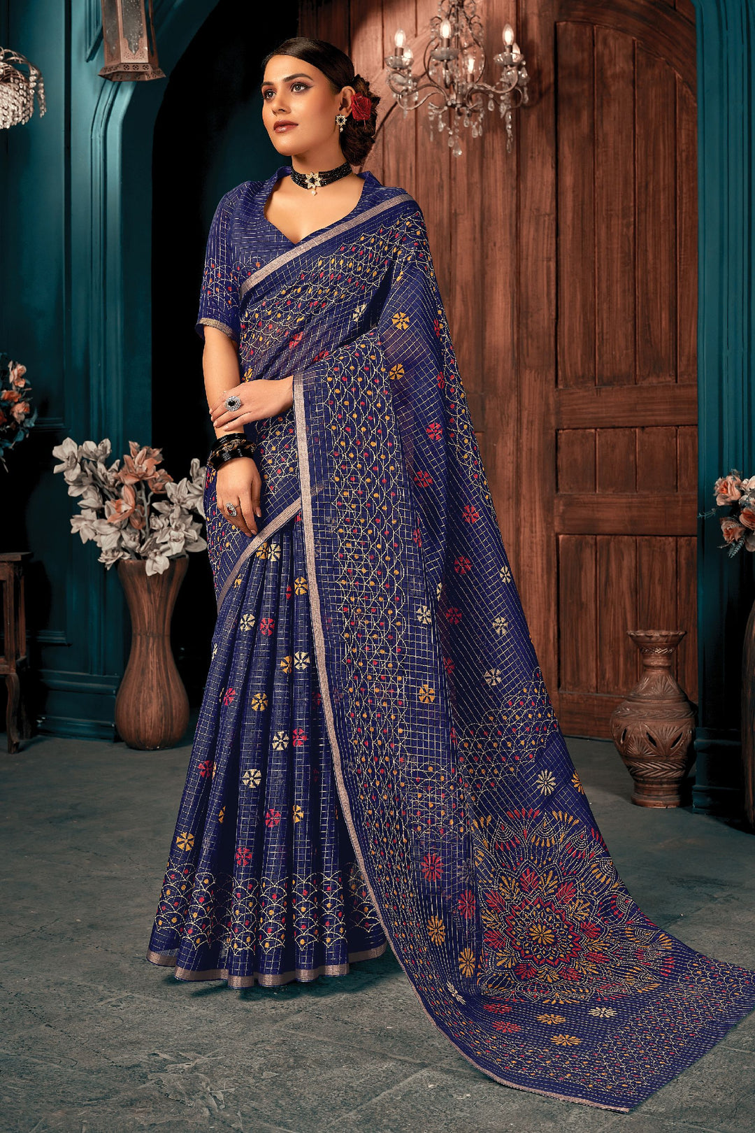 Blue Elegant Cotton Saree | Handwoven Print for Weddings & Celebrations