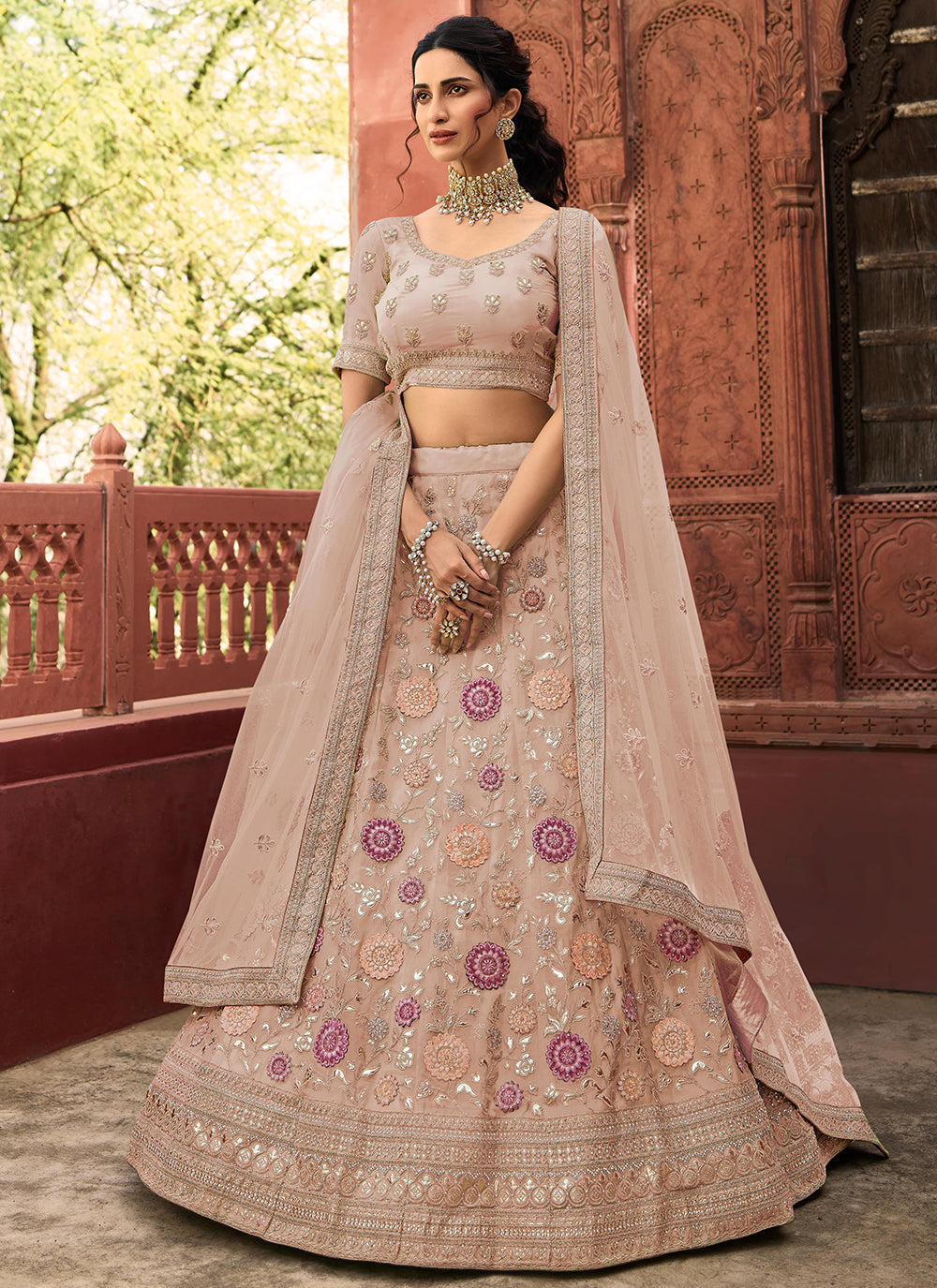 Organza Lehenga with Thread & Dori Embroidery | Ideal for Weddings & Parties