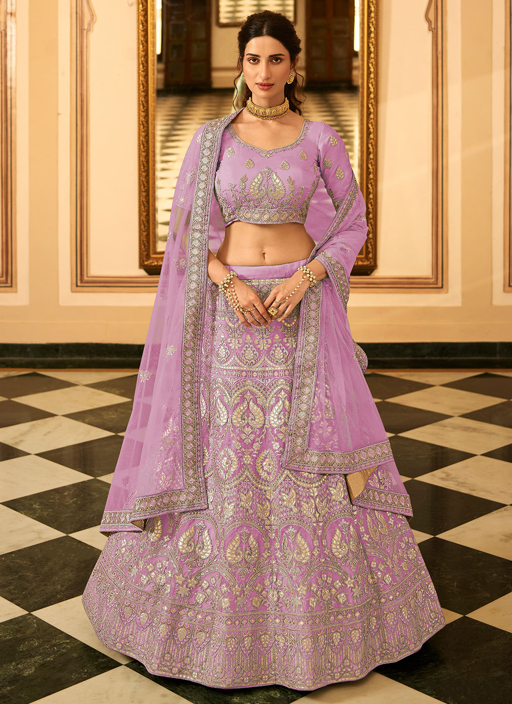 Organza Lehenga with Sequins & Embroidery | Perfect for Weddings & Events