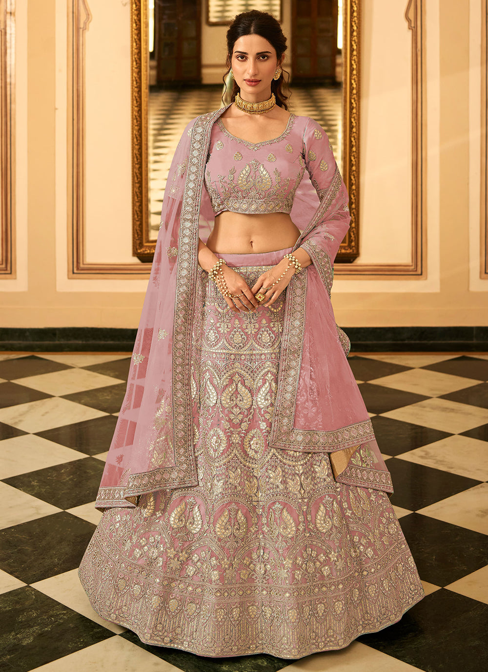 Organza Lehenga with Sequins & Embroidery | Perfect for Weddings & Events