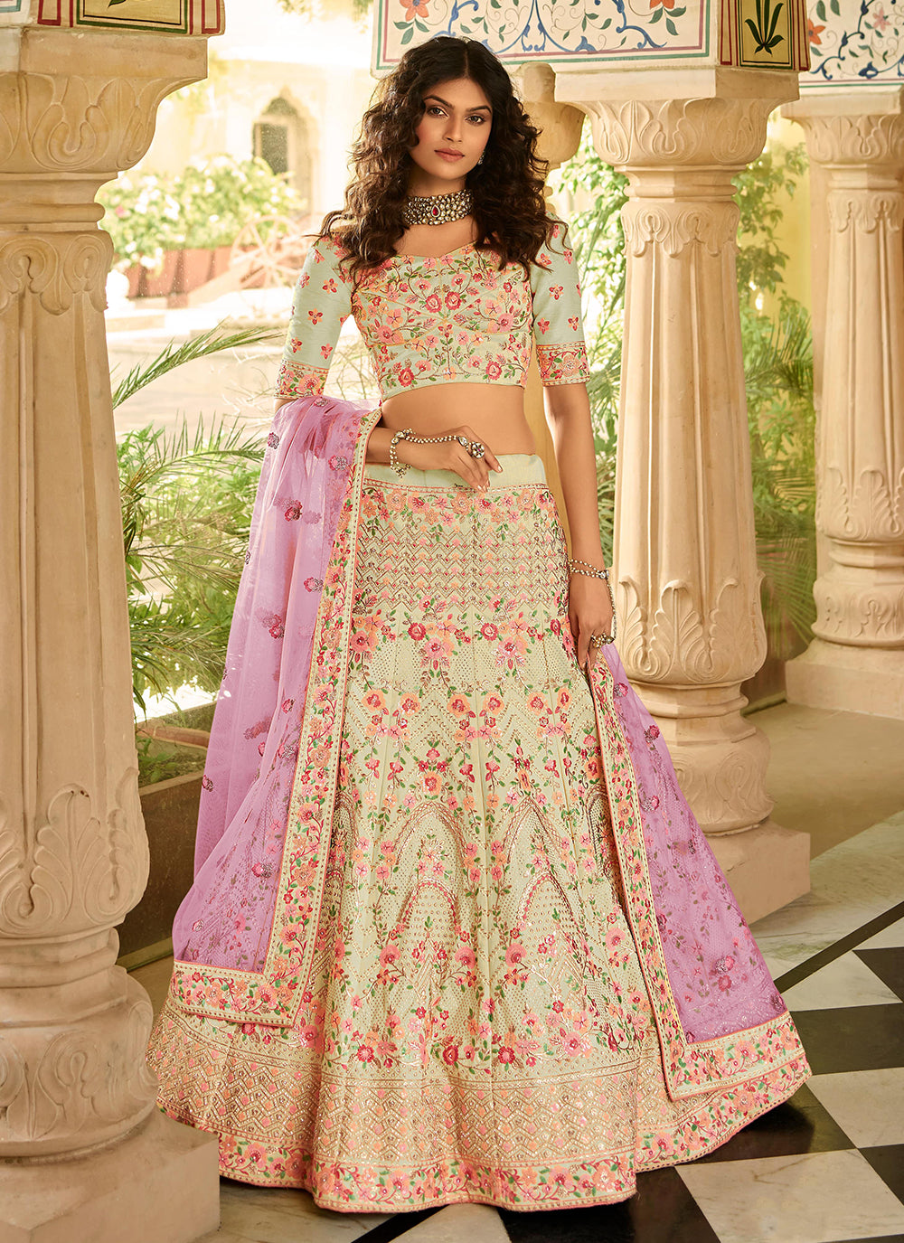 Art Silk Sequined Lehenga | Jari & Swarovski Embroidery for Bridal Elegance