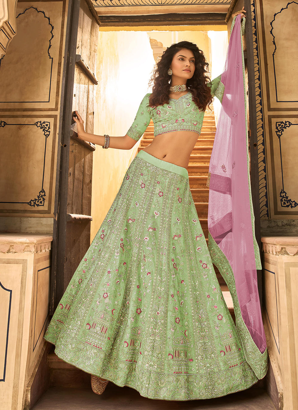 Organza Lehenga with Sequins & Embroidery | Perfect for Weddings & Events