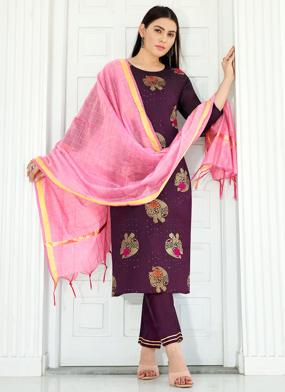 Elegant Silk Salwar Suit with Chanderi Silk Dupatta | Sequance Embroidery