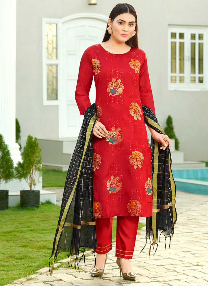 Elegant Silk Salwar Suit with Chanderi Silk Dupatta | Sequance Embroidery