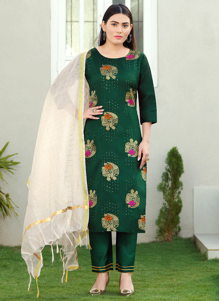 Elegant Silk Salwar Suit with Chanderi Silk Dupatta | Sequance Embroidery