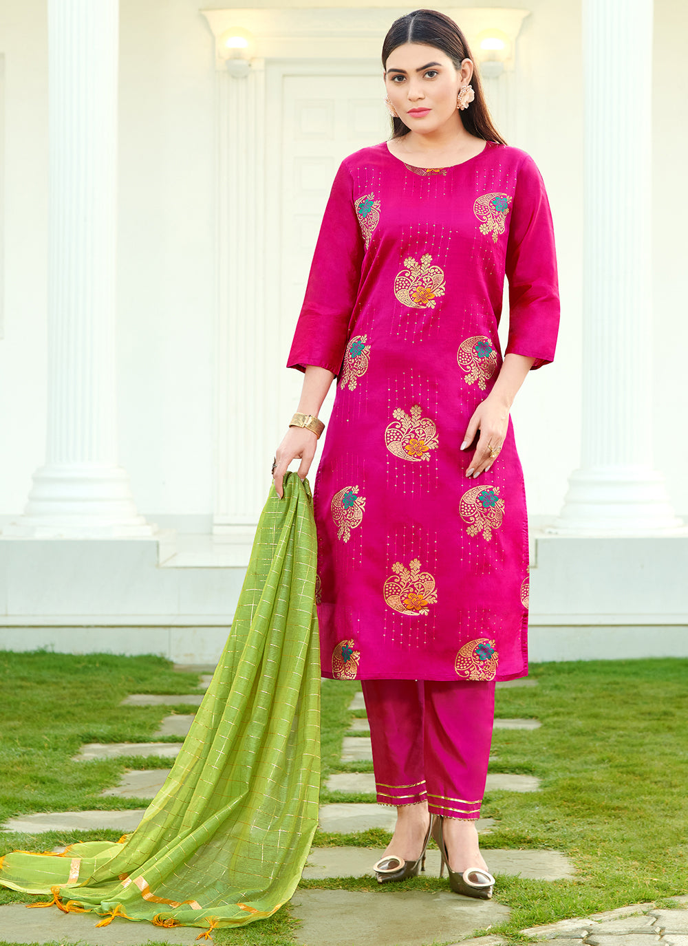 Elegant Silk Salwar Suit with Chanderi Silk Dupatta | Sequance Embroidery