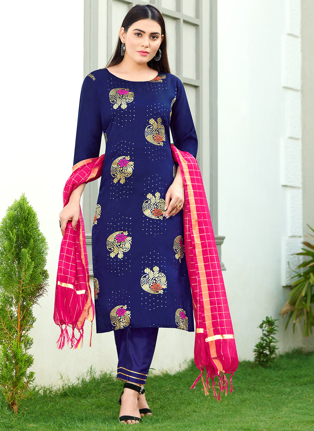 Elegant Silk Salwar Suit with Chanderi Silk Dupatta | Sequance Embroidery