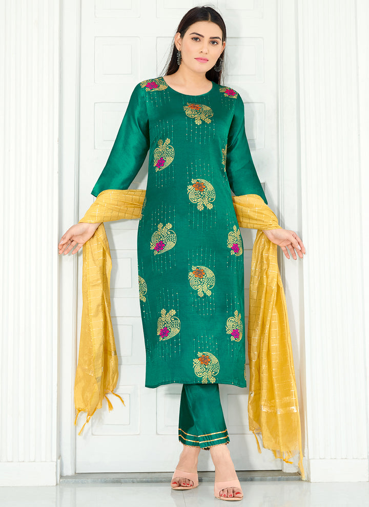 Elegant Silk Salwar Suit with Chanderi Silk Dupatta | Sequance Embroidery