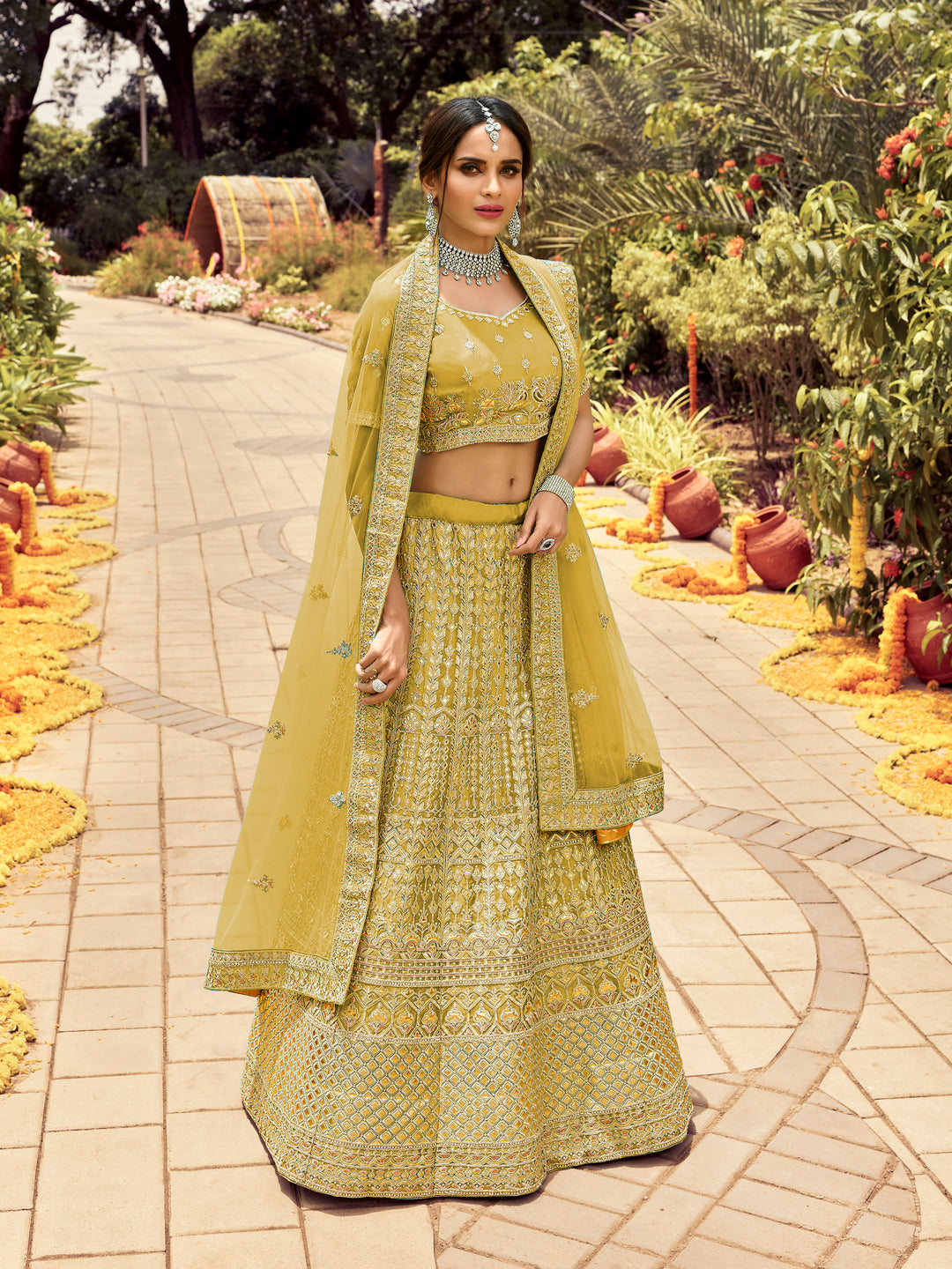 Elegant Organza Lehenga with Jari & Gotta Embroidery | Perfect for Weddings & Parties