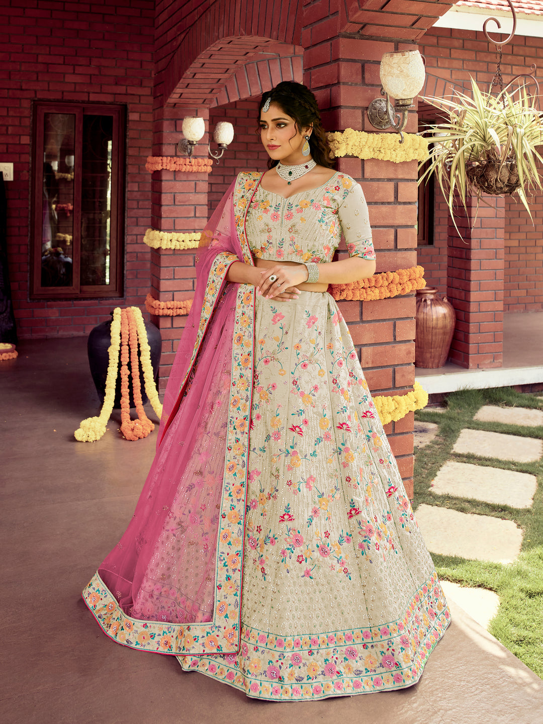 Raw Silk Lehenga | Sequins & Resham Embroidery for Weddings & Events