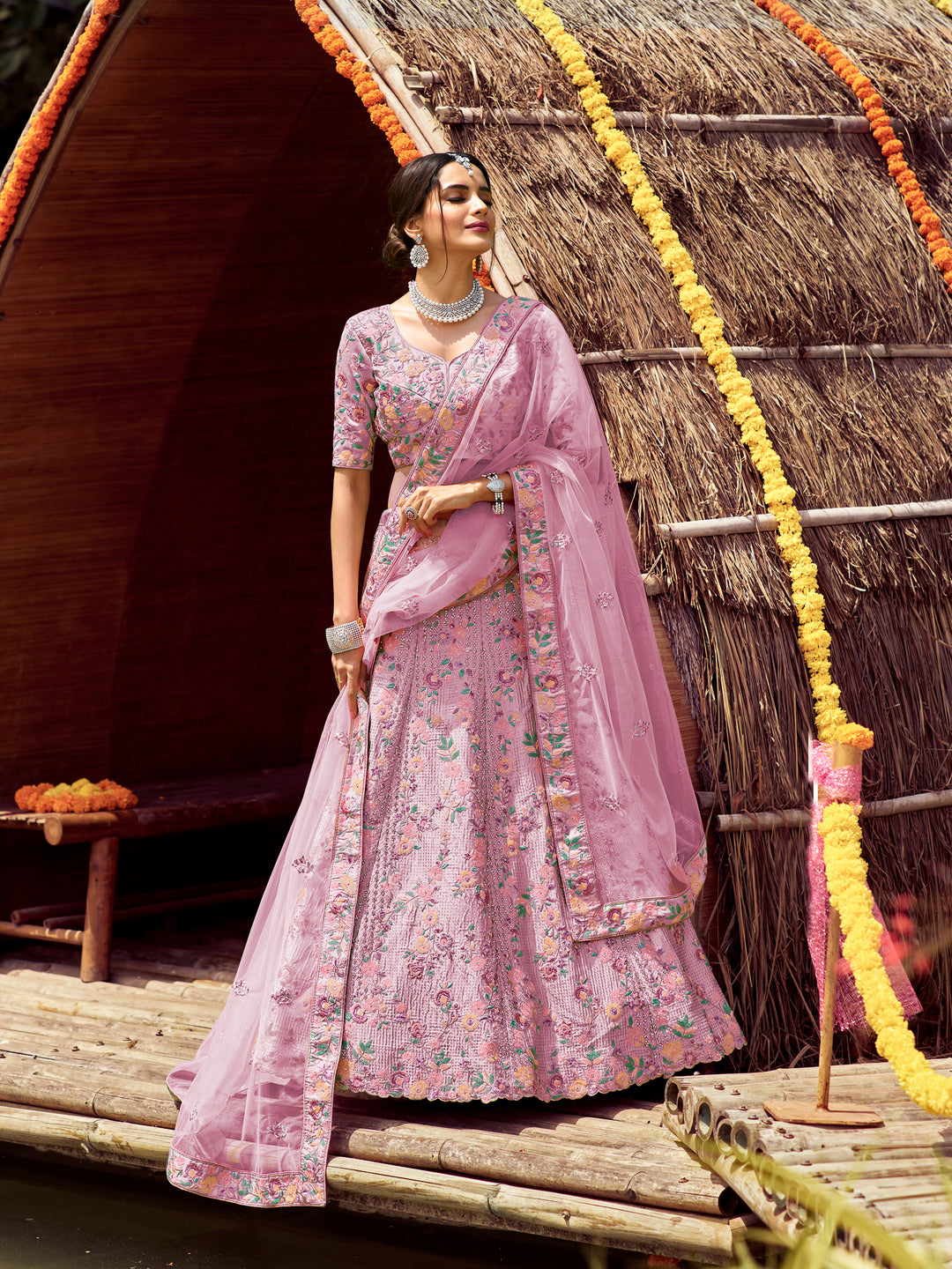 Satin-Silk Sequin Embroidered Lehenga | Elegant Bridal Wear for Special Events