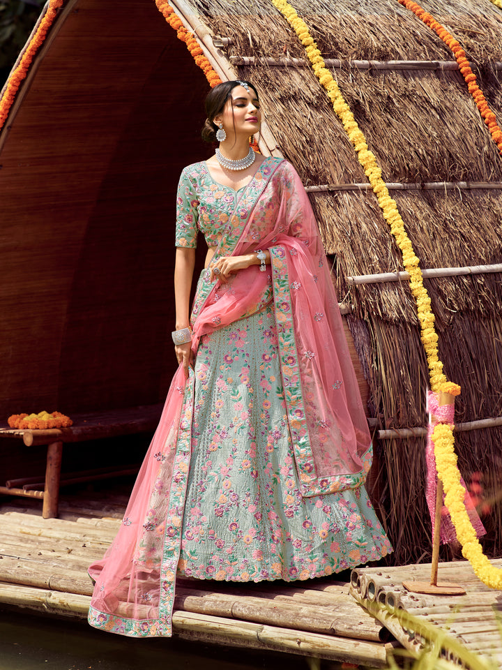 Satin-Silk Sequin Embroidered Lehenga | Elegant Bridal Wear for Special Events