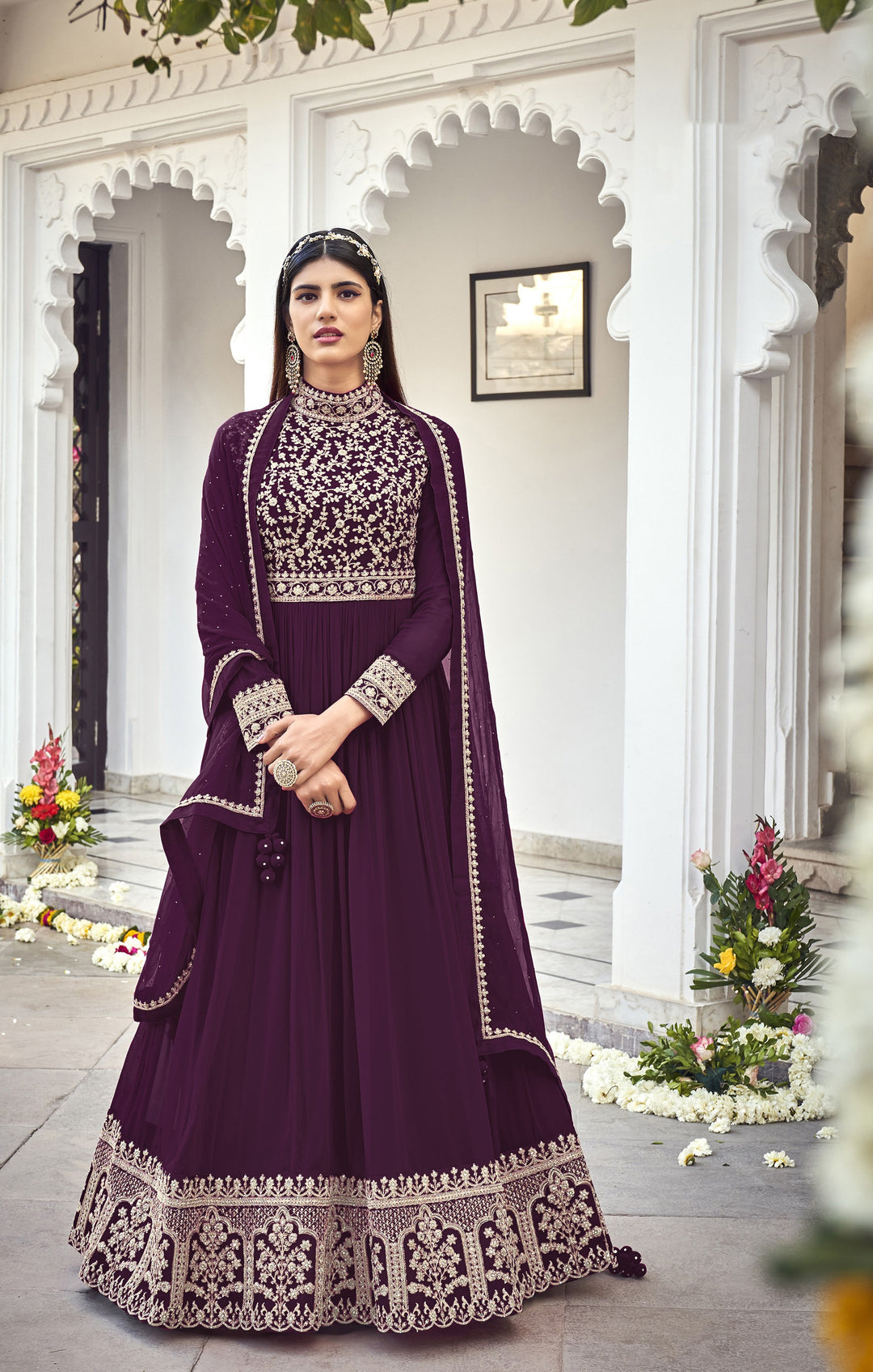 Faux Georgette Anarkali Suit | Heavy Designer Embroidery & Diamond Work