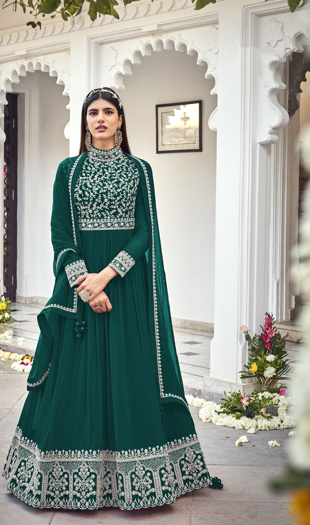 Faux Georgette Anarkali Suit | Heavy Designer Embroidery & Diamond Work